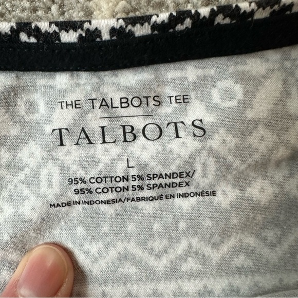 Talbots Long Sleeve Navy Black and White Long Sleeve Tee - Picture 3 of 4